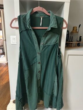 Free People Forest Green Knit dress with Blush Trim